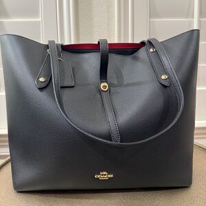 Coach Tote, Leather, Black, Large